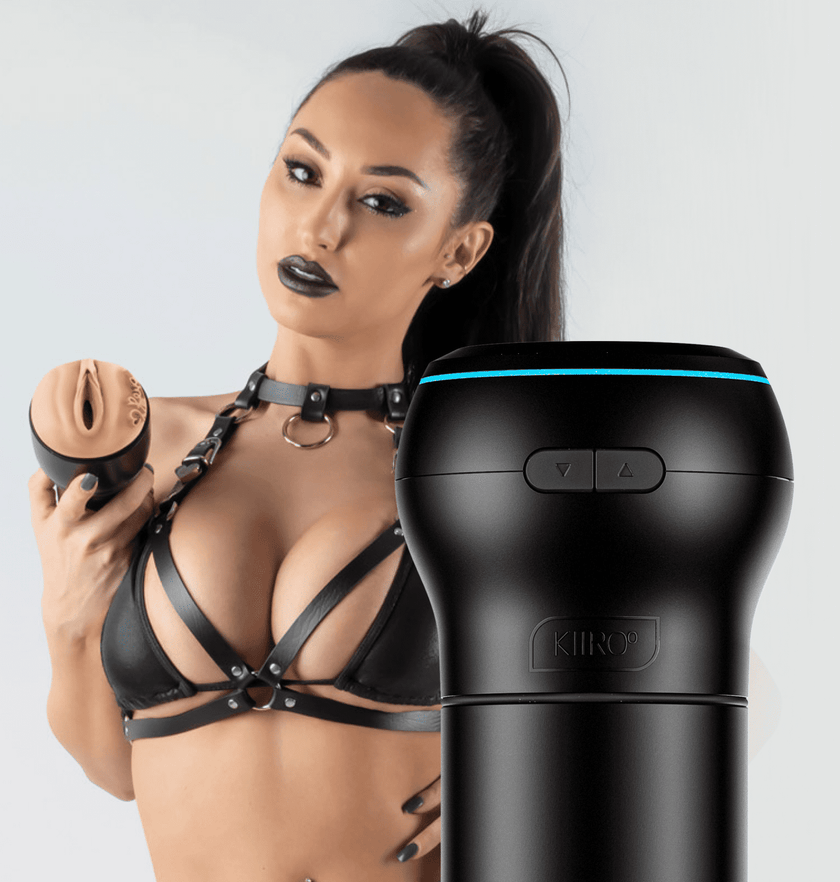 KIIROO-feelReya holding feel reya stroker and powerblow the suction device