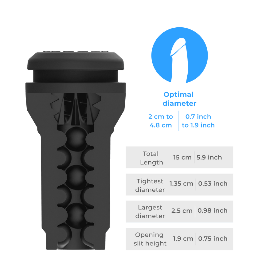 KIIROO-Inner tunnel of the Feel pocket stroker with detailed size diagram