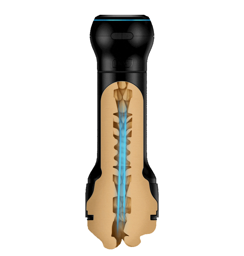 KIIROO-Cross-sectional view of the FeelVictoria Mouth stroker assembled with the Powerblow suction device