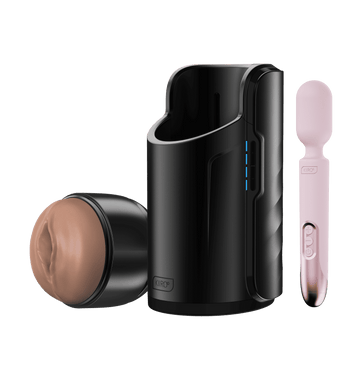 プロワンド&ケオン&フィールストローカー KIIROO-ProWand pink vibrator, Keon masturbator, and FeelStroker mid brown