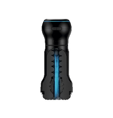 KIIROO-Cross-sectional view of the Feelpocketblack stroker's inner tunnel, and Powerblow suction device