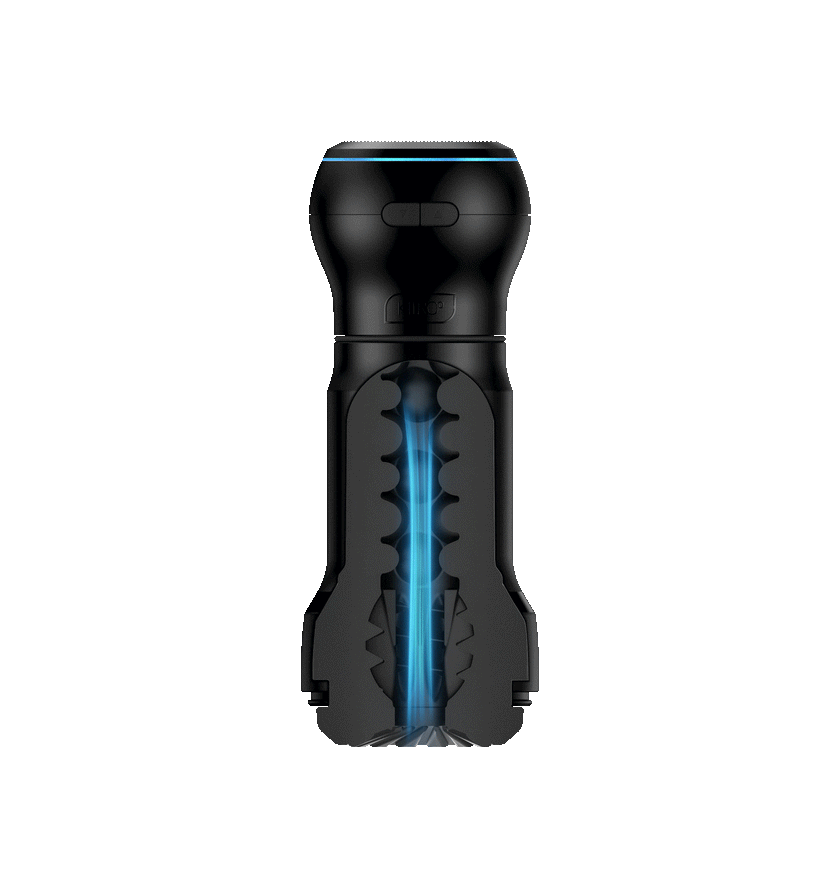 KIIROO-Cross-sectional view of the Feelpocketblack stroker's inner tunnel, and Powerblow suction device