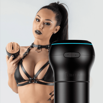 KIIROO-feelReya holding feel reya stroker and powerblow the suction device