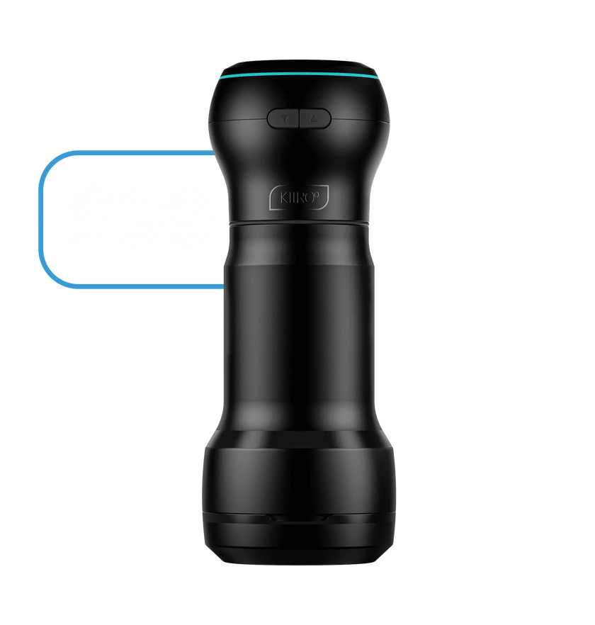 KIIROO-Feelpocket black stroker assembled with the Powerblow suction device